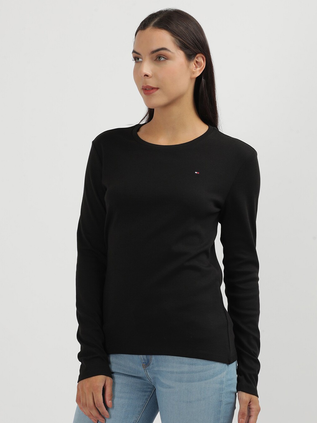 

Tommy Hilfiger Fashion Women Round Neck Slim Fit T-shirt, Black