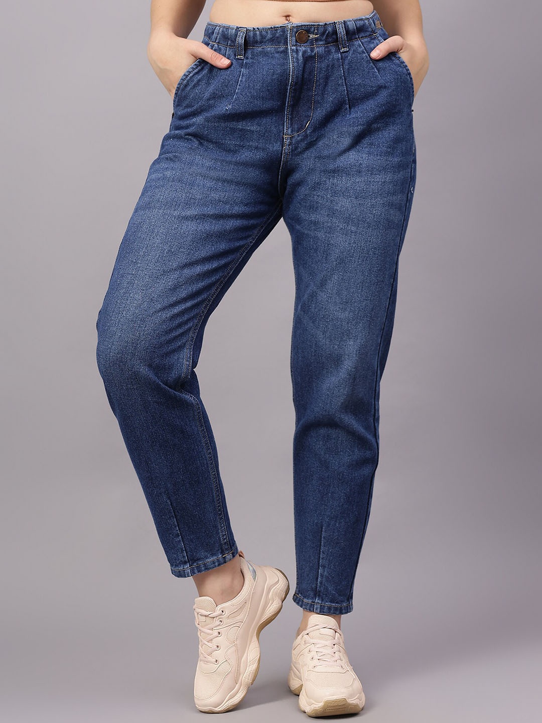

BAESD Women Comfort Mom Fit Mid-Rise Light Fade Jeans, Blue