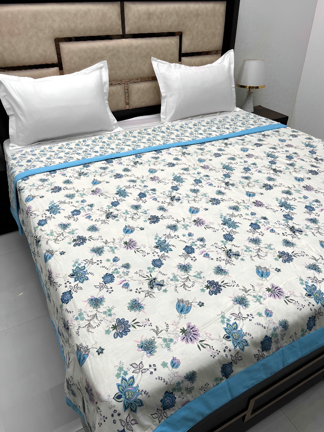

Pure Decor Blue & White Floral Cotton AC Room 233 GSM Double Bed Dohar