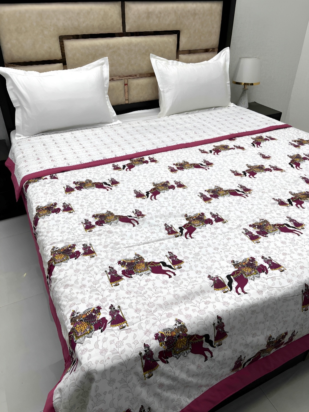 

Pure Decor Maroon & White Ethnic Motifs Cotton AC Room 233 GSM Double Bed Dohar