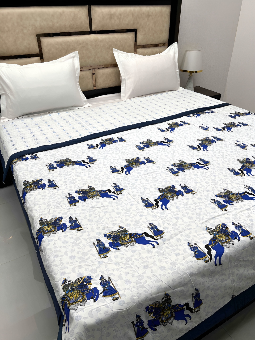 

Pure Decor Blue & White Ethnic Motifs Cotton AC Room 233 GSM Double Bed Dohar
