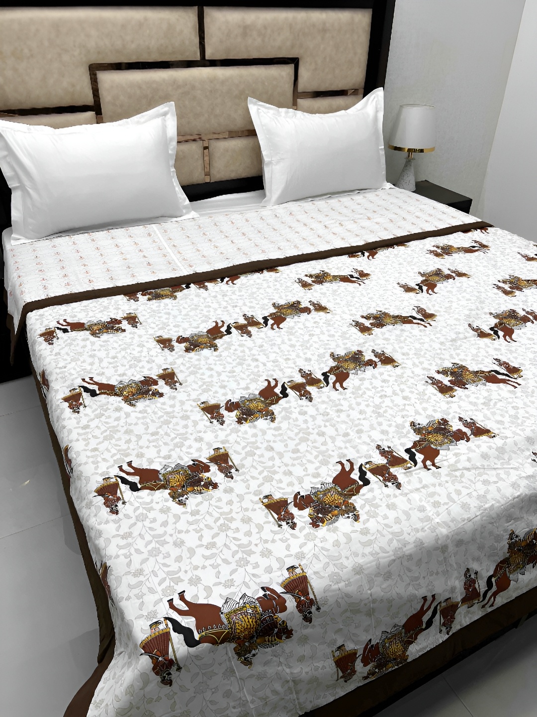 

Pure Decor Brown & White Ethnic Motifs Cotton AC Room 233 GSM Double Bed Dohar