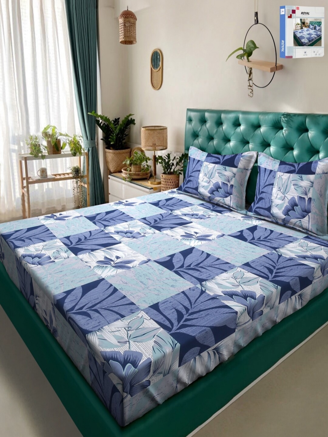 

KLOTTHE Printed 300 TC Double King Bedsheet With 2 Pillow Covers, Blue