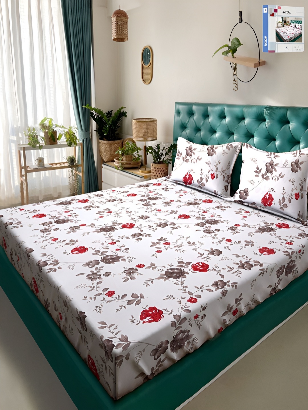 

KLOTTHE Printed 300 TC Double King Bedsheet & 2 Pillow Covers, White