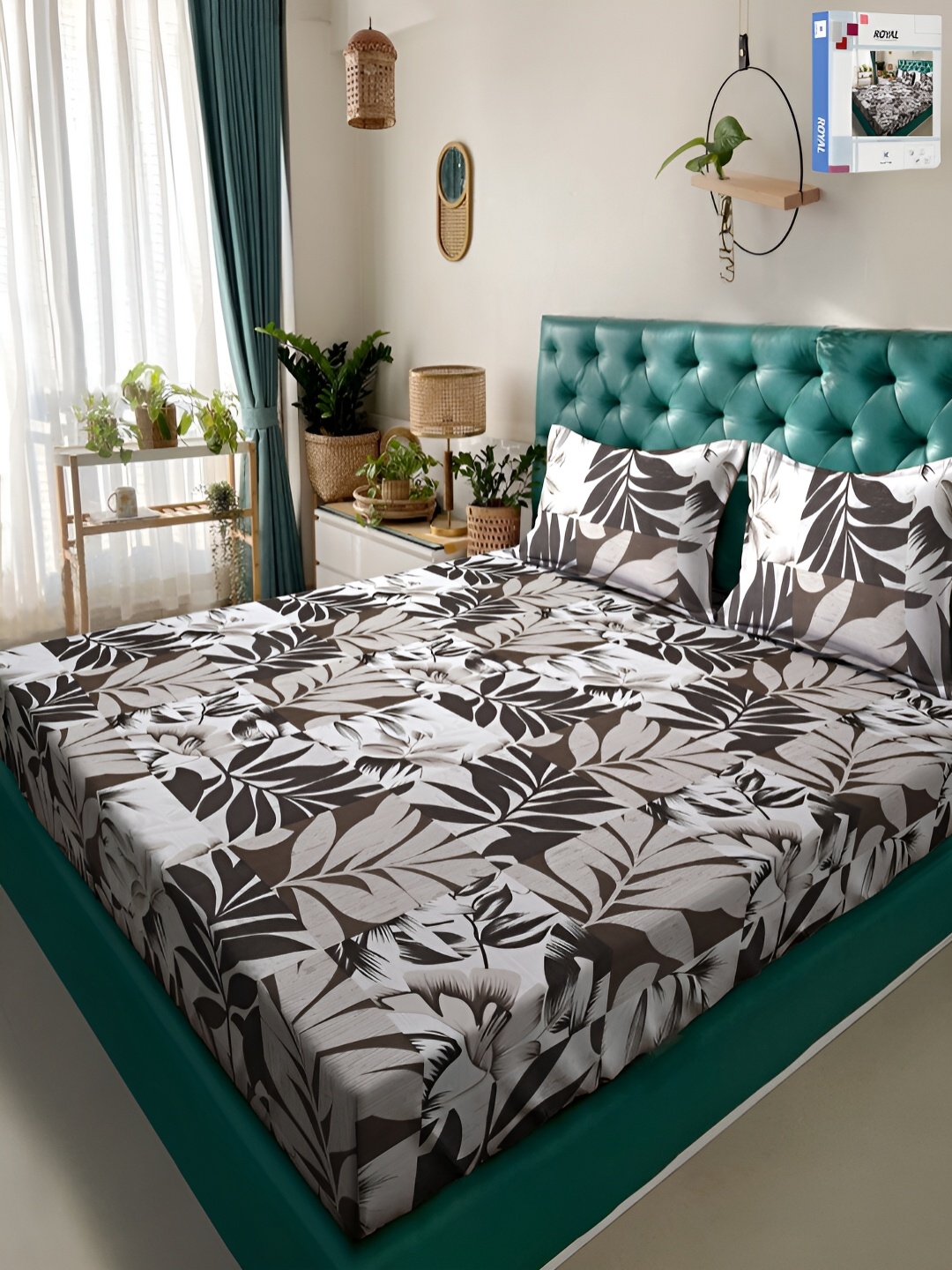 

KLOTTHE Floral Printed 300 TC Double King Bedsheets With 2 Pillow Covers, Brown