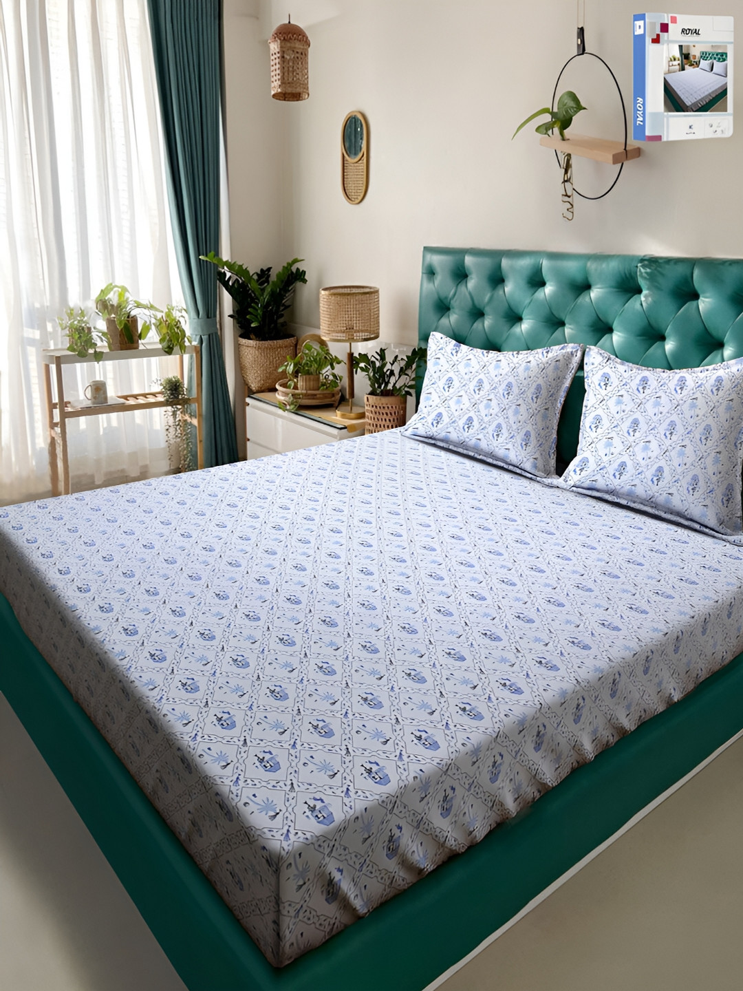

KLOTTHE Floral Printed 300 TC Double King Bedsheets With 2 Pillow Covers, White