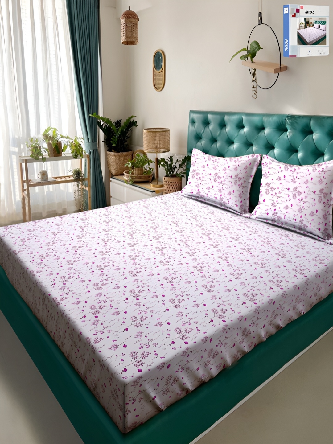 

KLOTTHE White Floral 300 TC Double King Bedsheet & 2 Pillow Covers