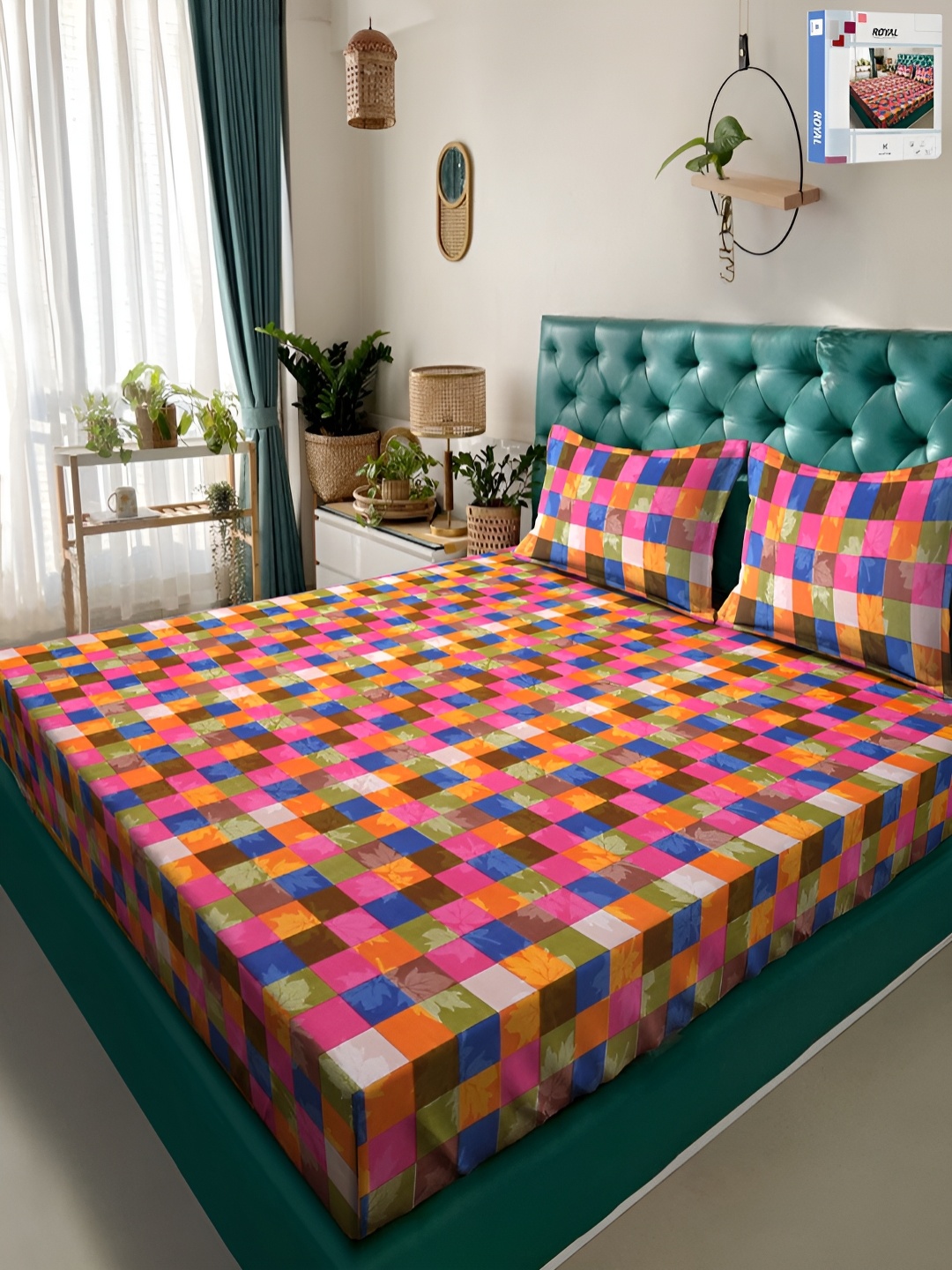

KLOTTHE Multicolor Geometric 300 TC Double King Bedsheet & 2 Pillow Covers, Pink