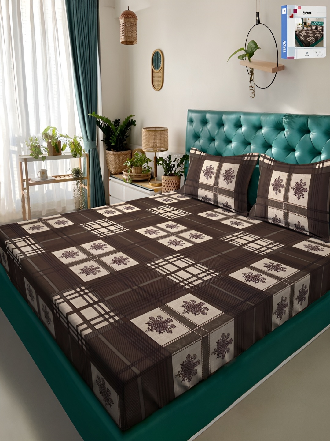 

KLOTTHE Brown Geometric 300 TC Double King Bedsheet & 2 Pillow Covers