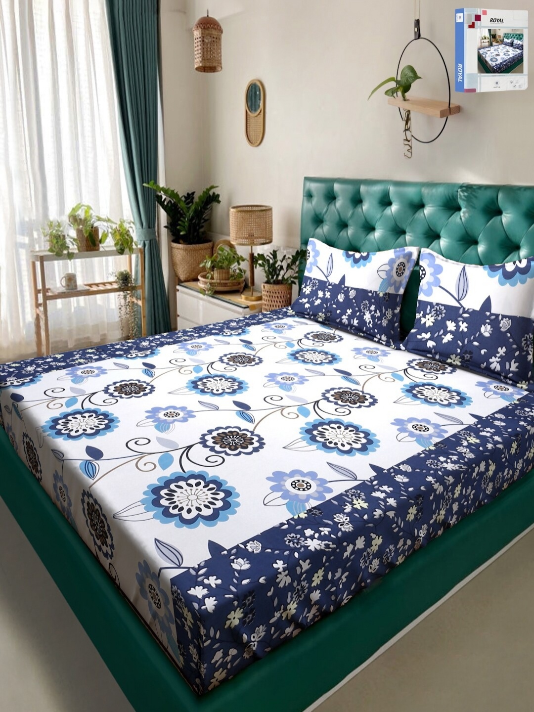 

KLOTTHE White Floral 300 TC Double King Bedsheet & 2 Pillow Covers