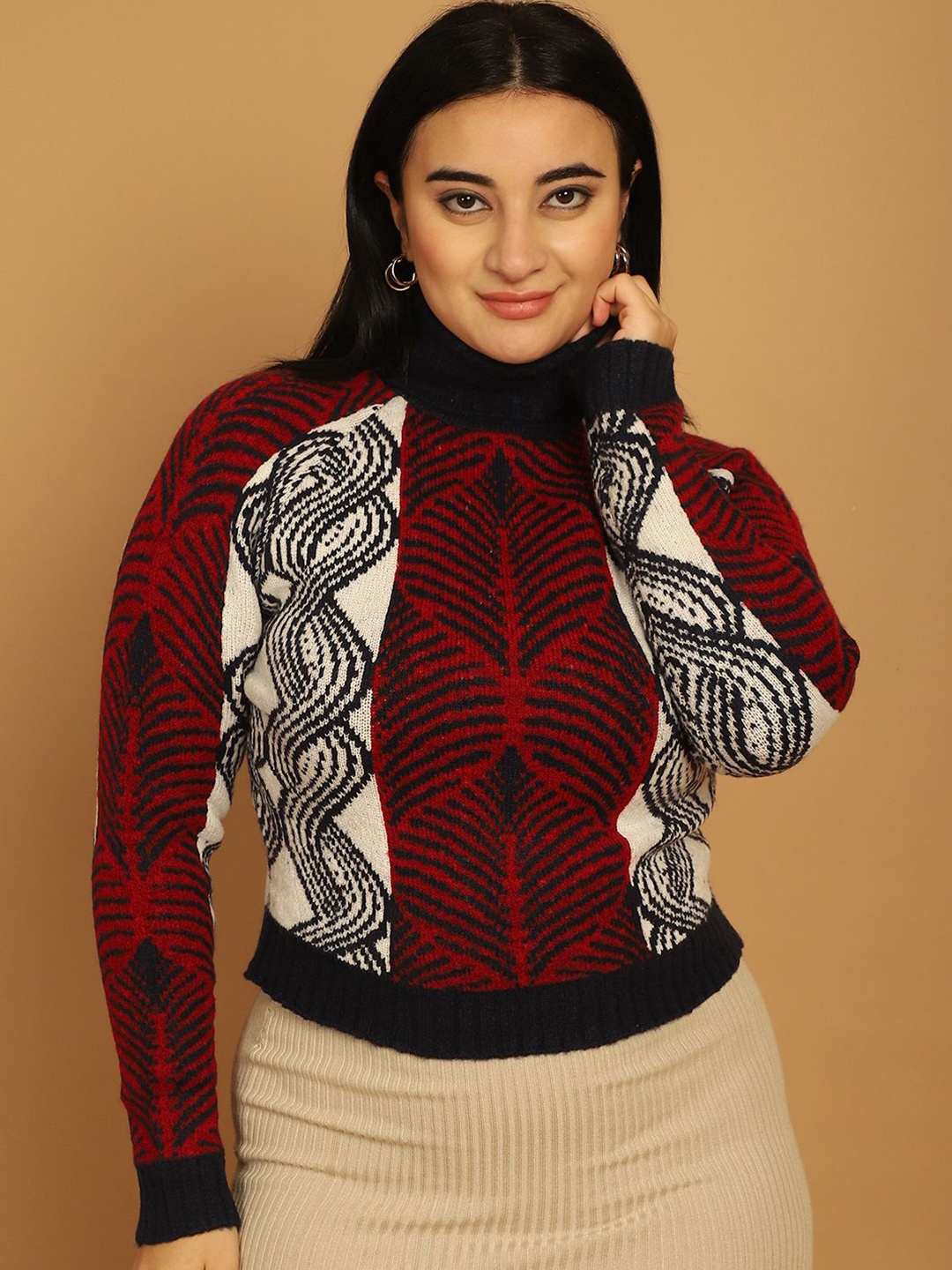 

NoBarr Women Chevron Printed Pullover, Red
