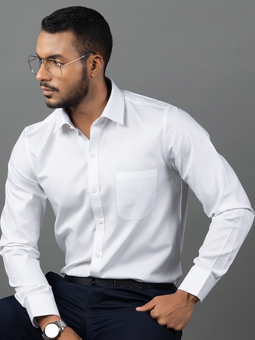 LOUIS STITCH Comfort Semi Spread Collar Long Sleeves Formal Shirt, White