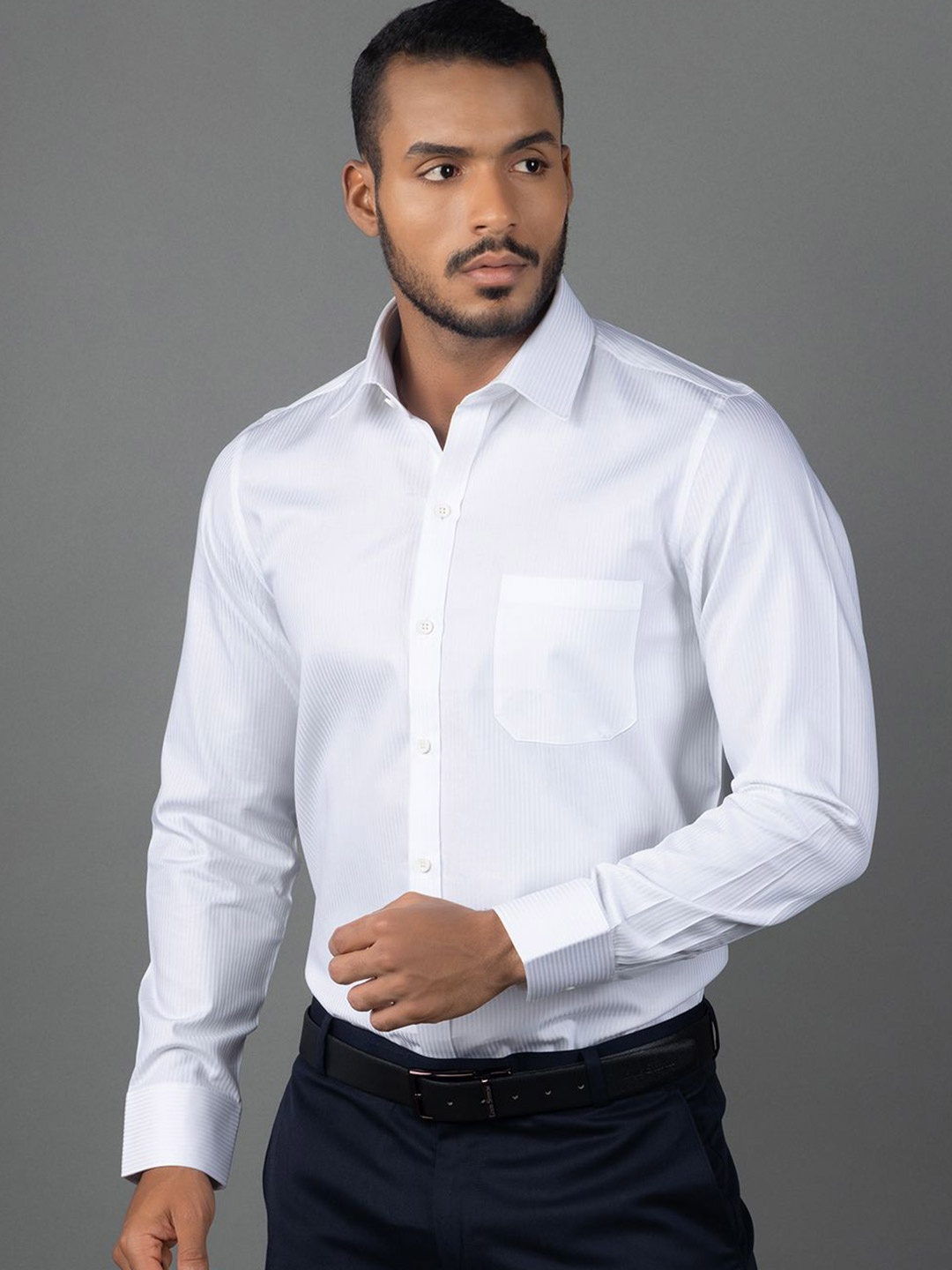 

LOUIS STITCH Comfort Semi Spread Collar Pure Cotton Formal Shirt, White