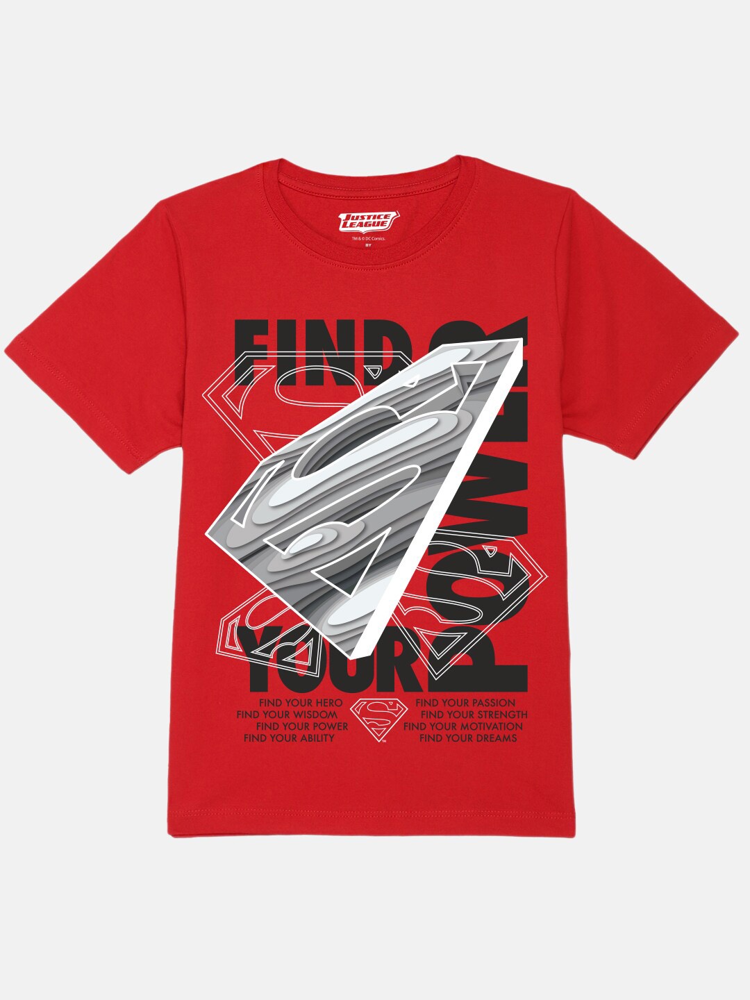 

YK Warner Bros Boys Superman Graphic Printed Pure Cotton Round Neck T-shirt, Red
