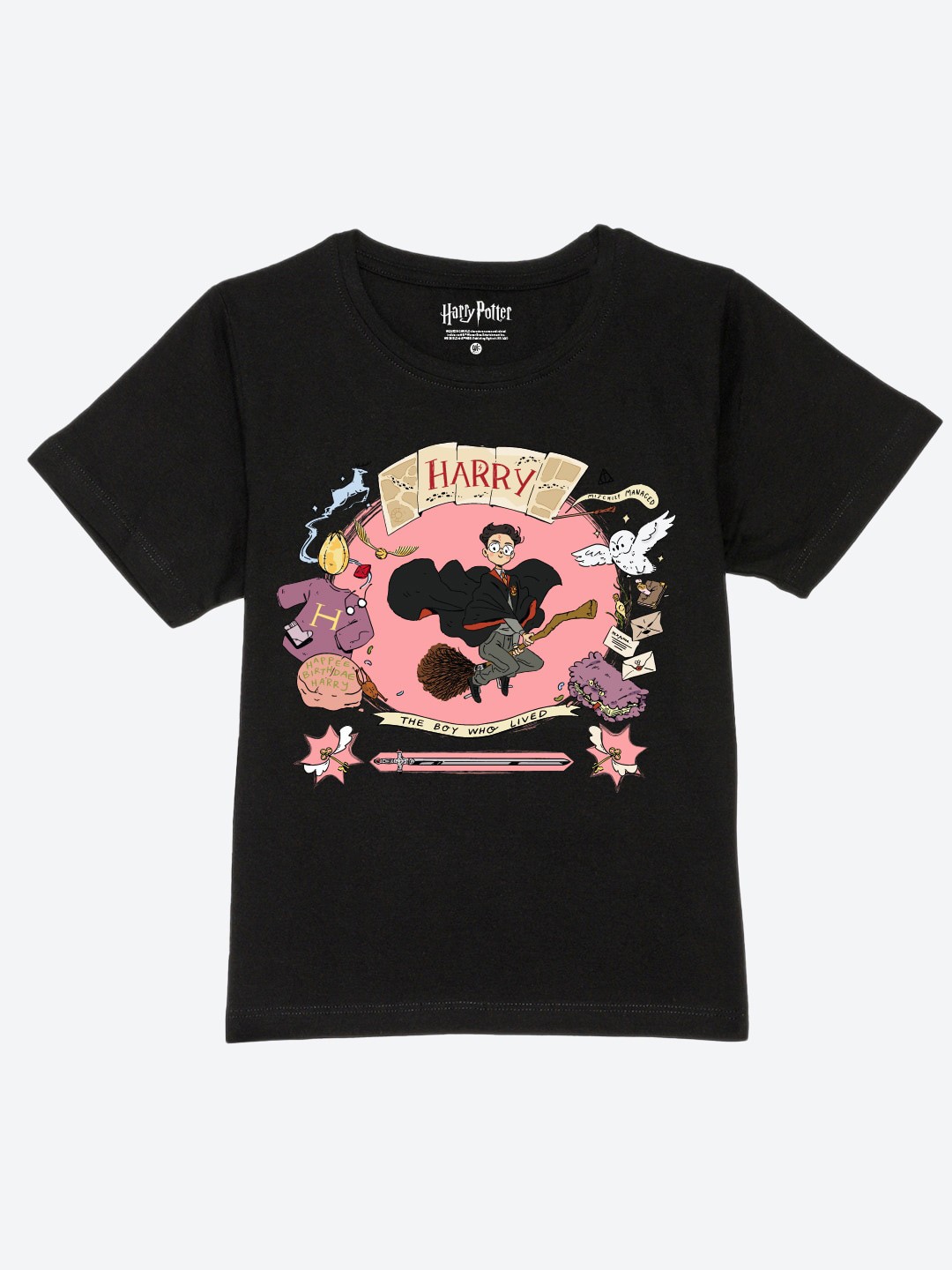 

YK Warner Bros Boys Graphic Printed Round Neck Pure Cotton T-shirt, Black