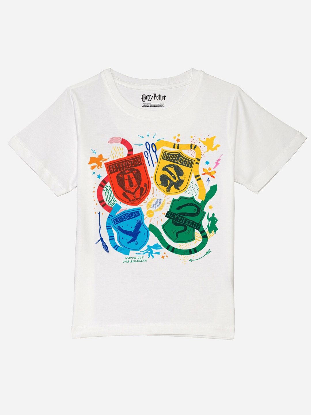 

YK Warner Bros Boys Graphic Printed Pure Cotton Round Neck T-shirt, White