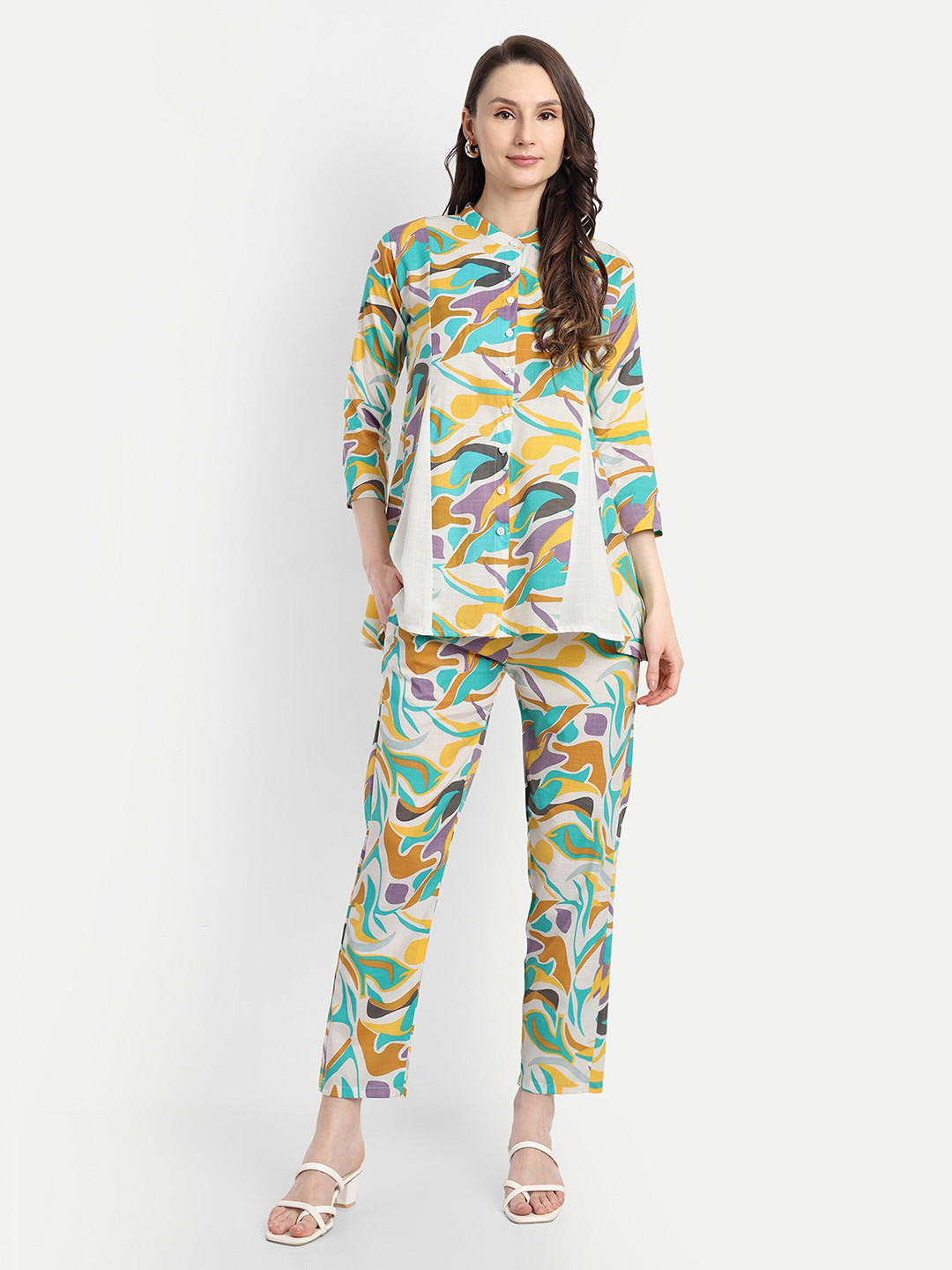 

FNOCKS Printed Cotton Shirt With Trousers Co-Ords, Yellow