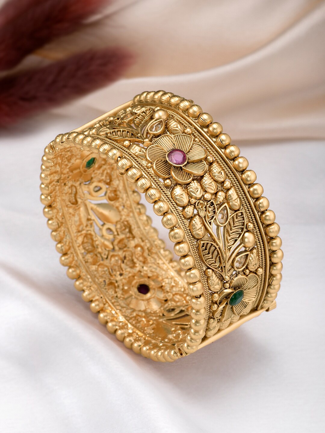 

Peora Gold-Plated Synthetic Stone-Studded Thick Single Piece Openable Kada Bangle