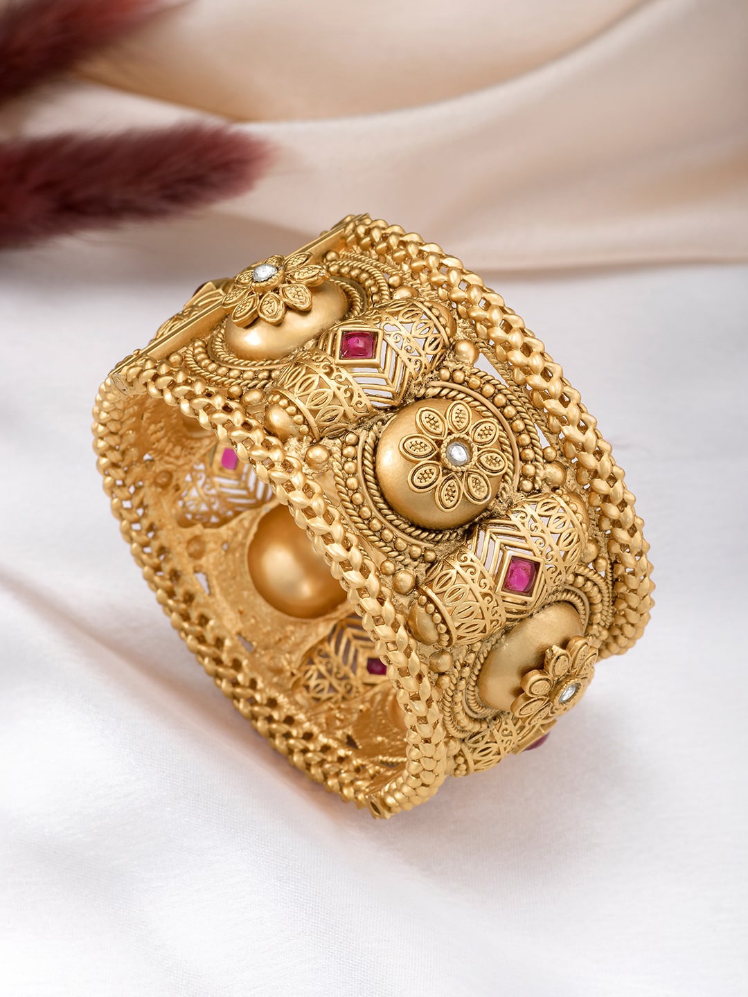 

Peora Gold-Plated Synthetic Stone-Studded Thick Single Piece Openable Kada Bangle