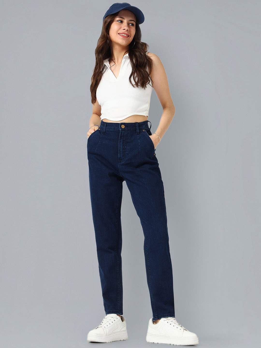 

Flying Machine Women Mom Fit Mid-Rise Clean Look Stretchable Jeans, Blue