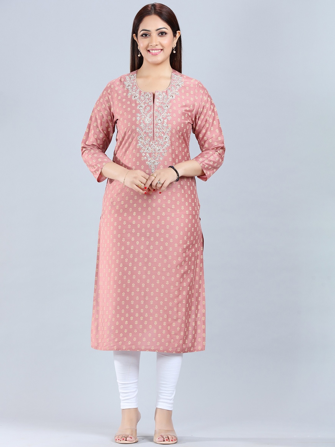 

COTTON CULTURE Ethnic Motifs Woven Design Thread Work Cotton Silk Kurta, Peach