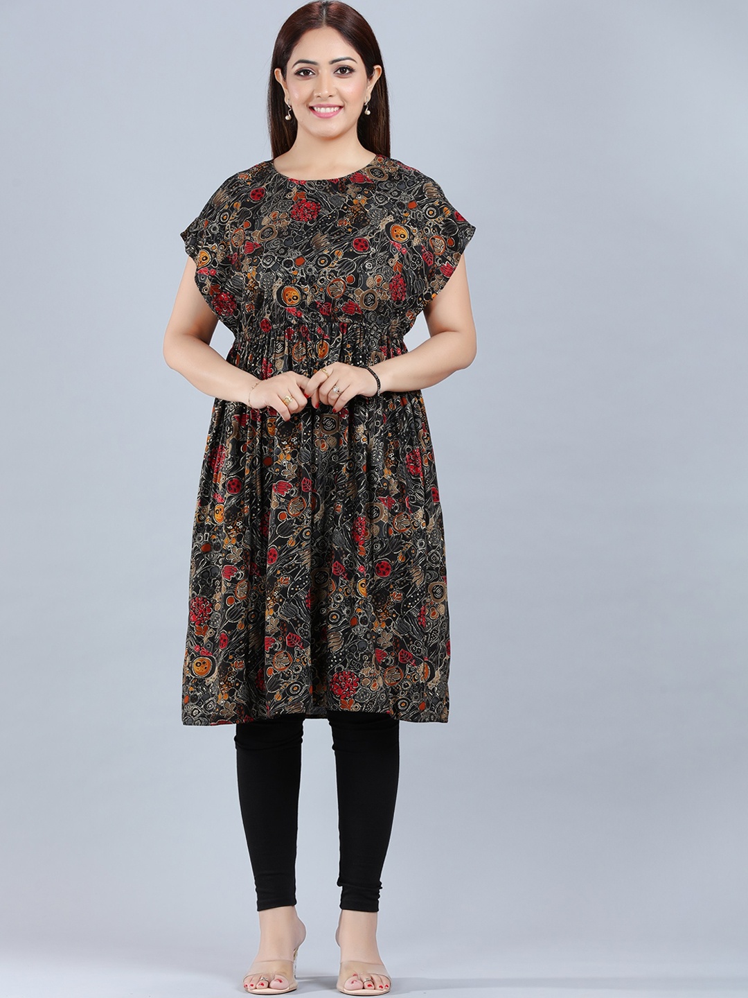 

COTTON CULTURE Floral Printed Kurta, Black