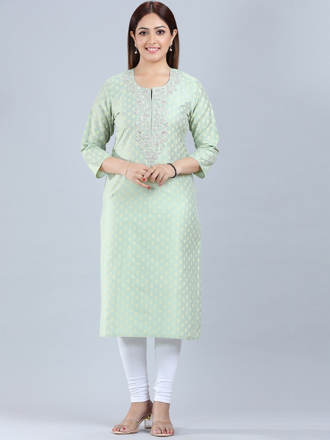 

COTTON CULTURE Ethnic Motifs Thread Work Cotton Silk Kurta, Green