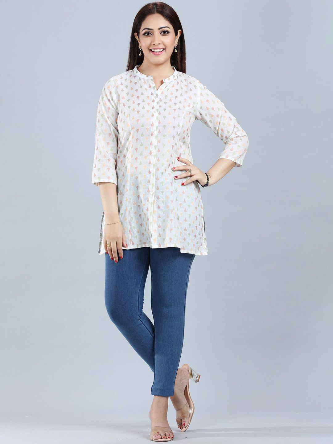

COTTON CULTURE Geometric Woven Design Pure Cotton Kurti, White