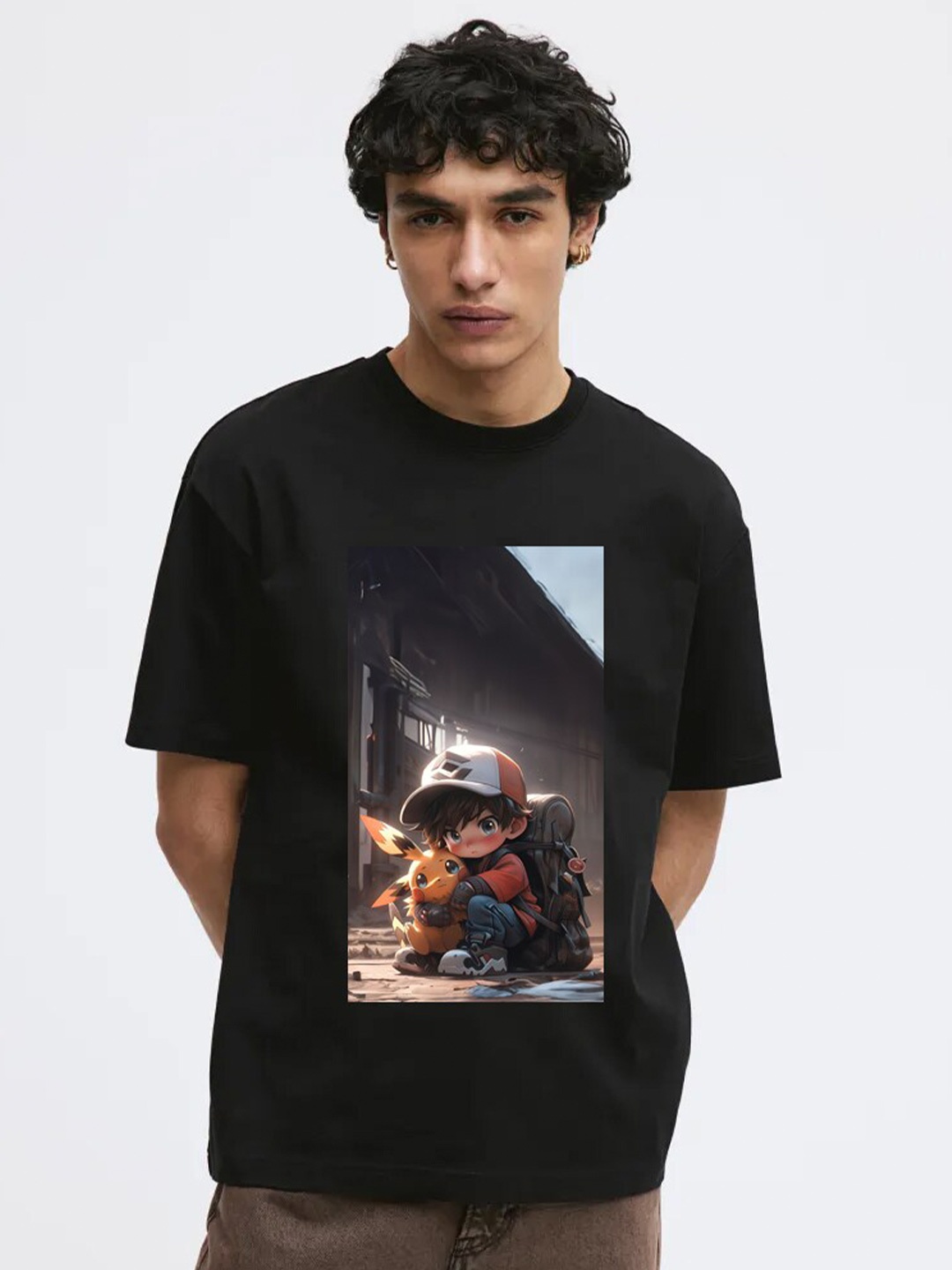 

Miaz Lifestyle Men Printed V-Neck Cut Outs T-shirt, Black