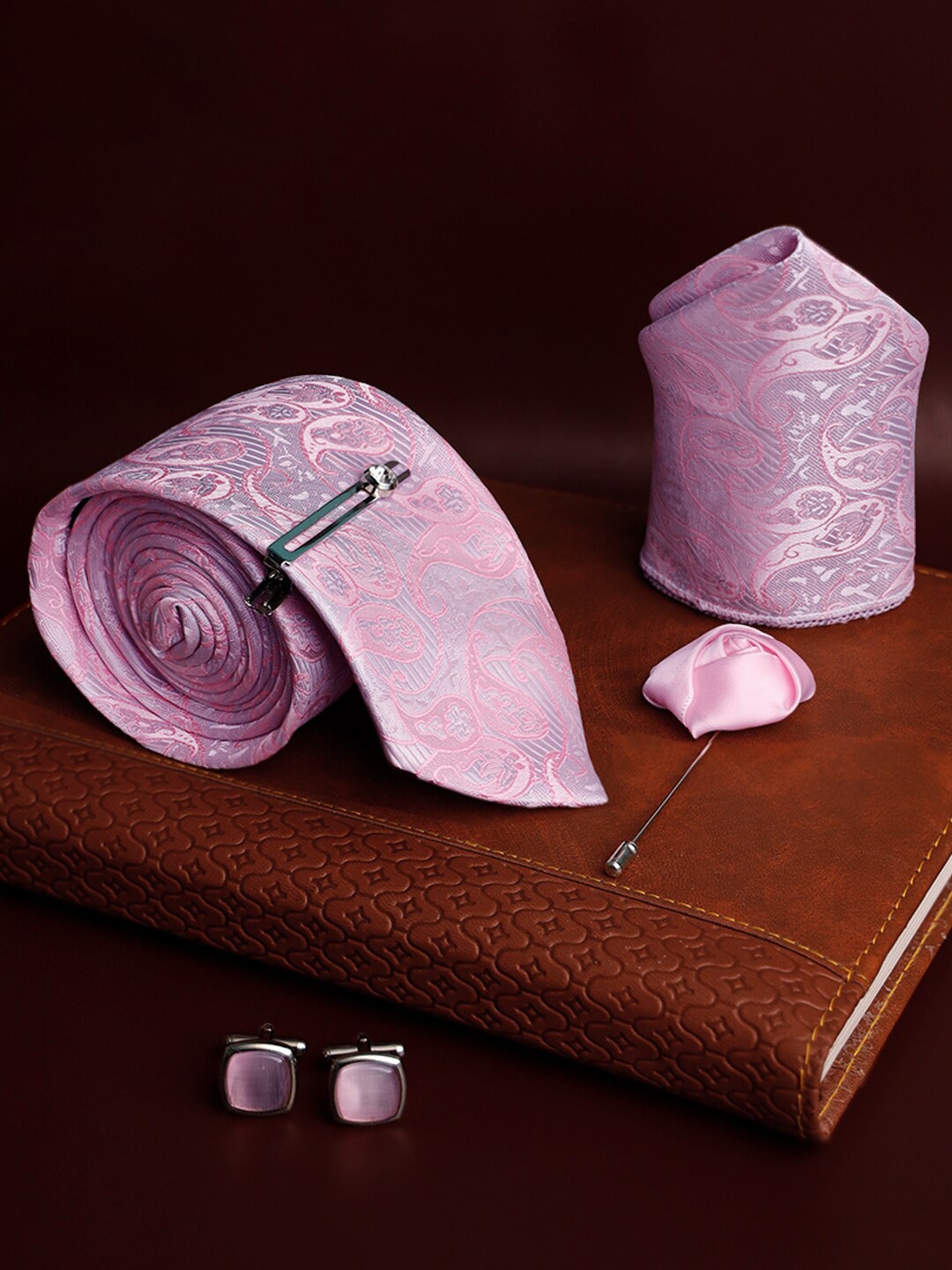 

LOUIS STITCH Men Italian Silk Necktie Accessory Gift Set, Pink