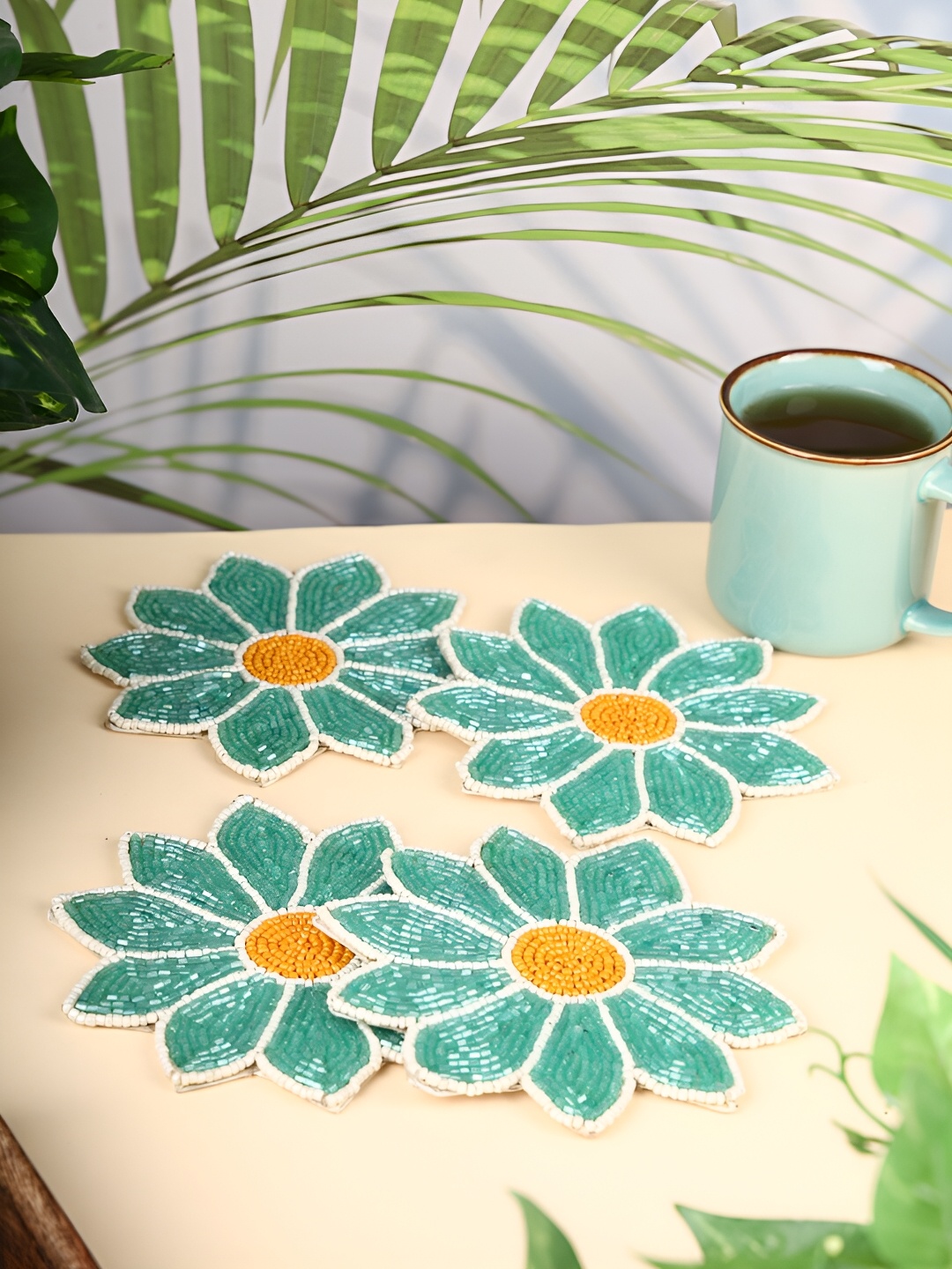 

YWULY Green 4-Pcs Hand Made Beaded Agate Stone Coasters