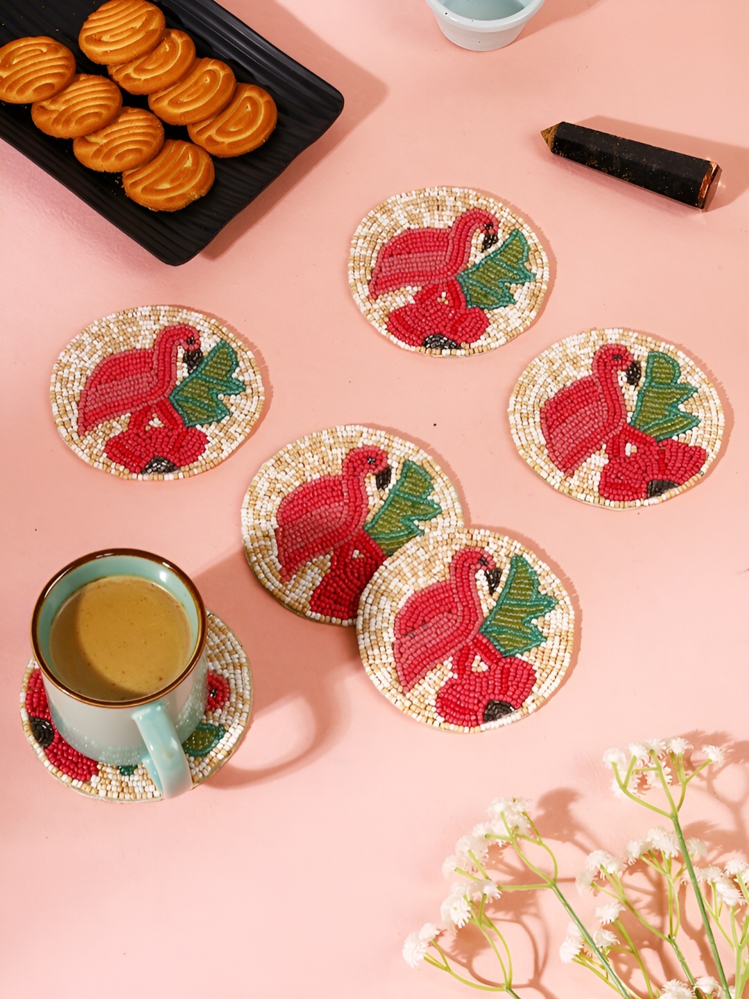 

YWULY Red & Green 6Pcs Beaded Agate Stone Coasters