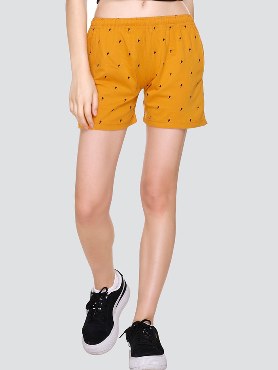 

ELPIDA Women Conversational Printed Shorts, Mustard