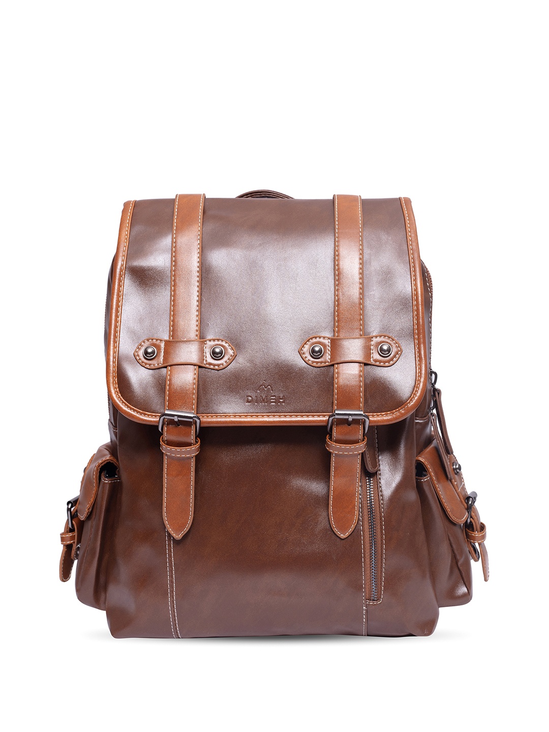 

DIMEH Unisex 14 Inch Solid Medium Leather Backpack, Brown