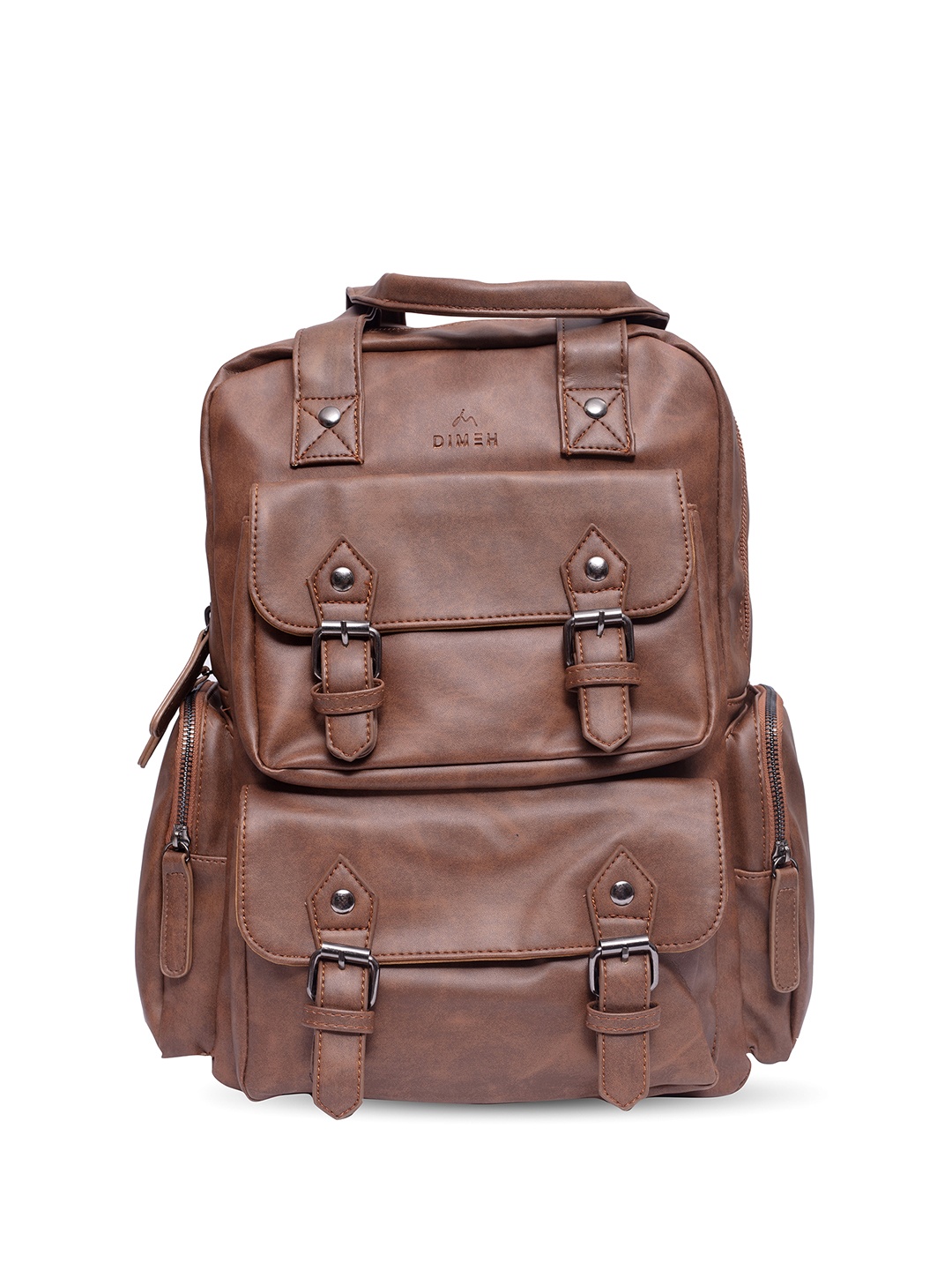 

DIMEH Unisex 14 Inch Medium Leather Backpack, Brown