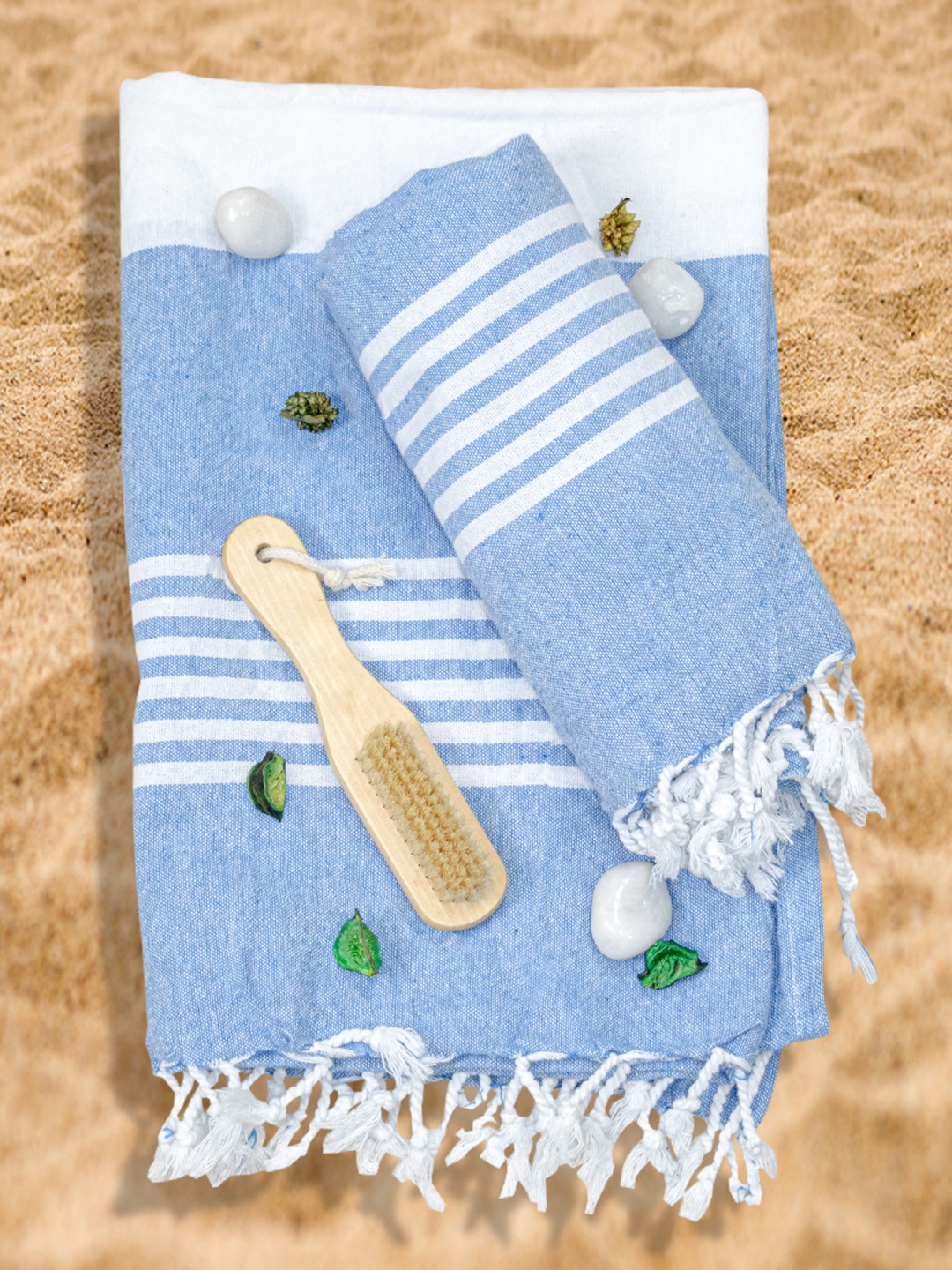 

Aura Blue & White 2Pcs Striped Cotton 200 GSM Towel Set
