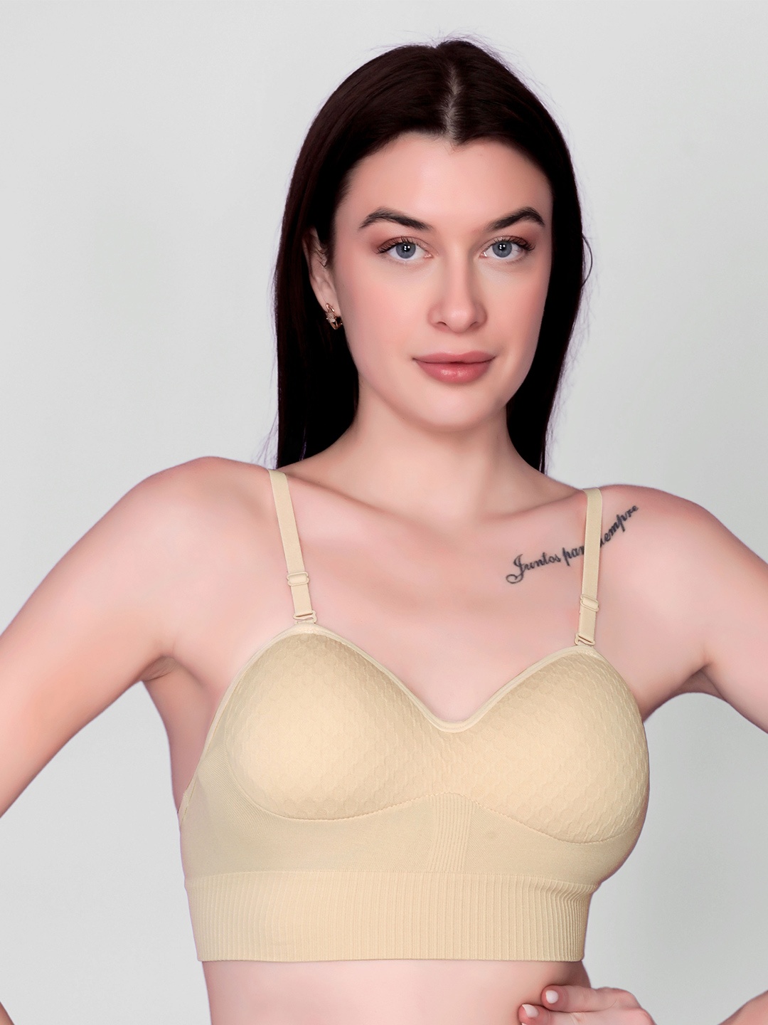 

DEALSEVEN FASHION Women Full Coverage Heavily Padded Beginners Bra, Beige