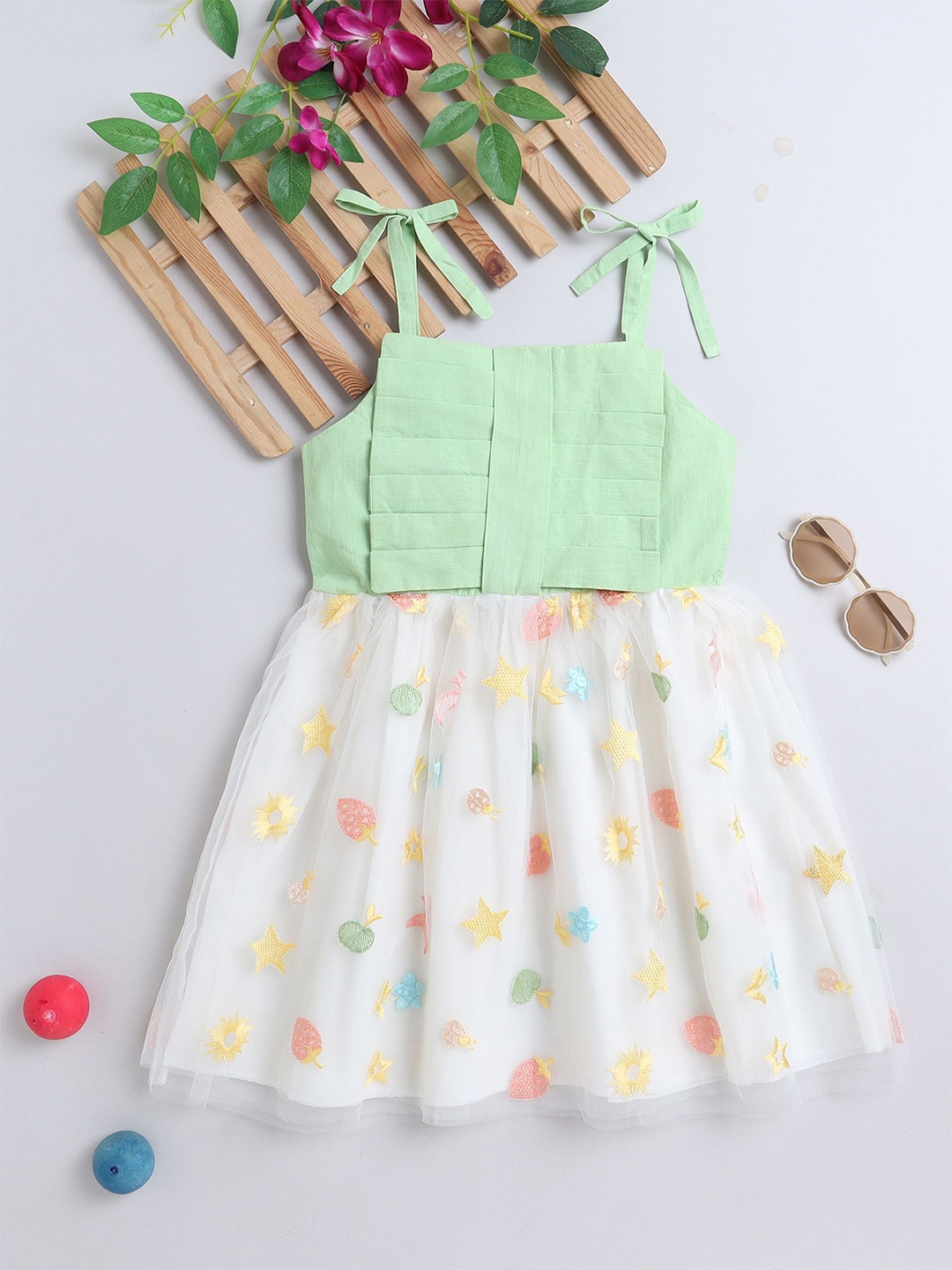 

YK Girls Print Fit & Flare Dress, Green