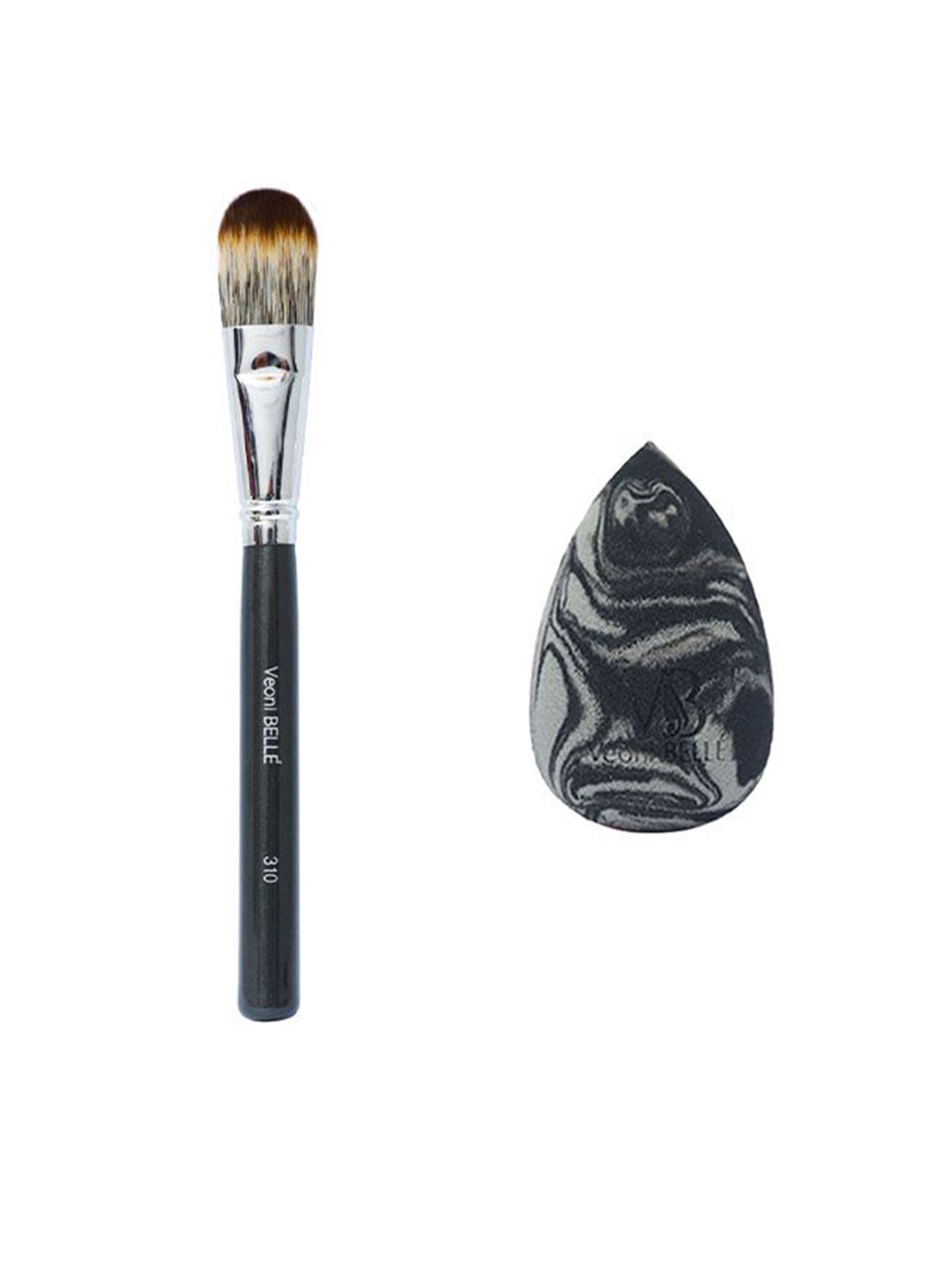 

Veoni BELLE Set Of 2 Flat Foundation Brush & Beauty Blender, Black