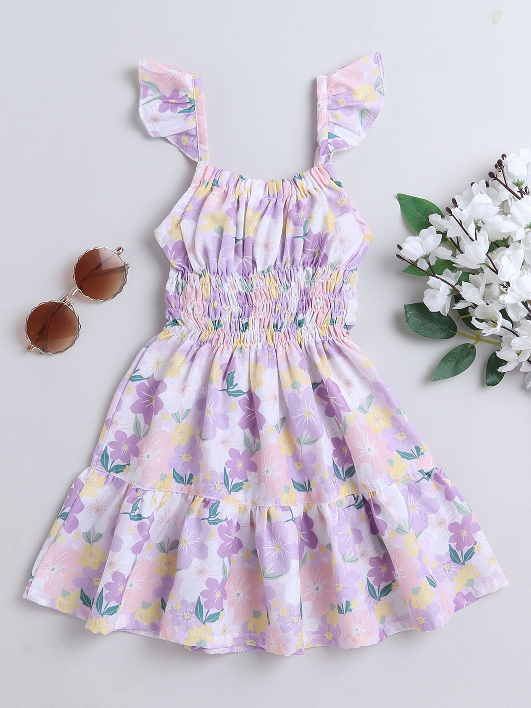

YK Floral Girls Print Cotton Fit & Flare Dress, Multi