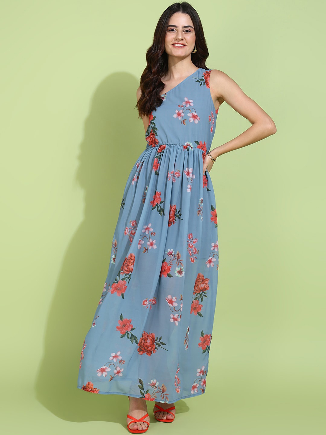 

DODO & MOA Blue Floral Printed Georgette Maxi Dress