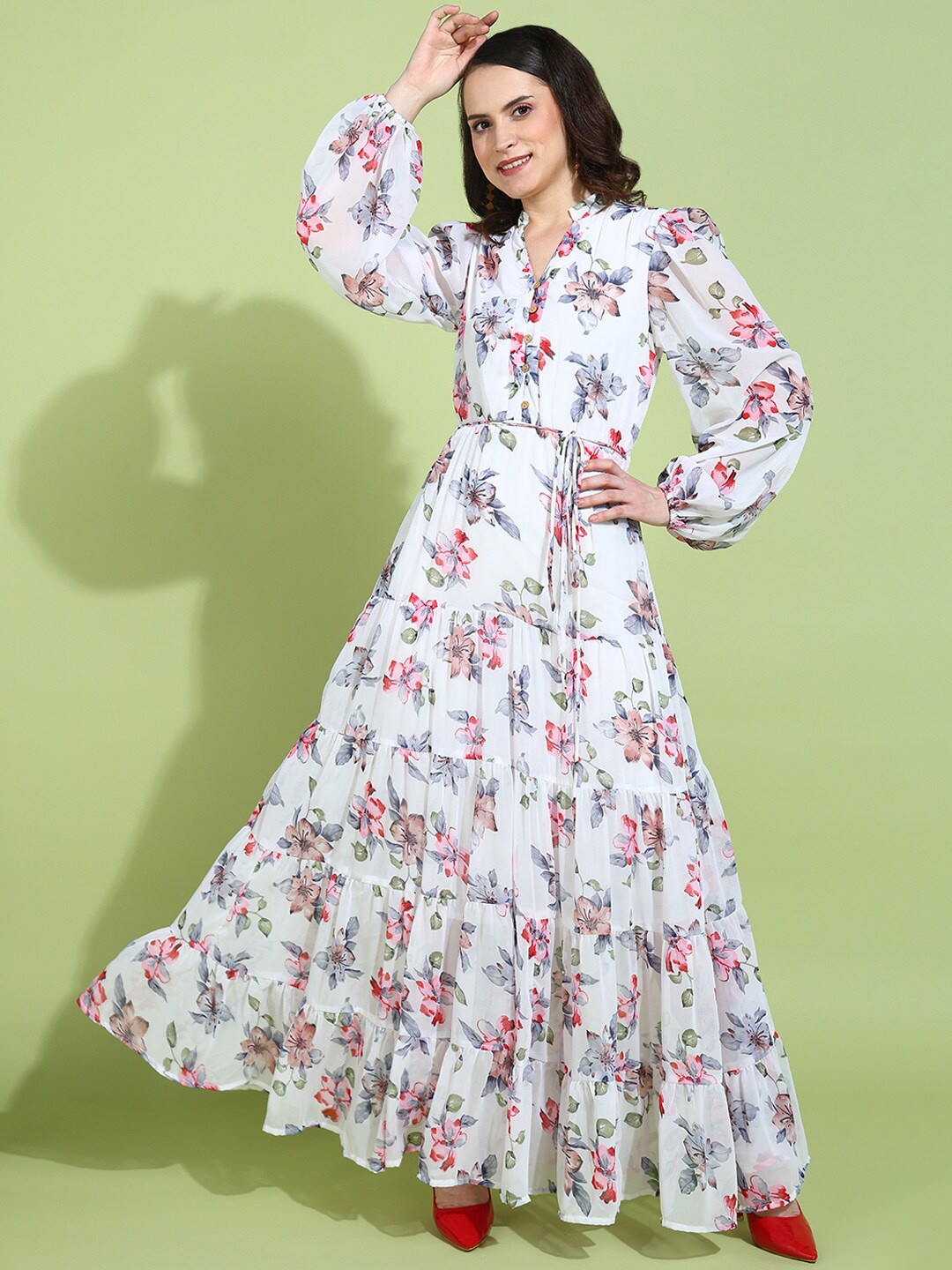 

DODO & MOA Women Floral Print Georgette Maxi Dress, White