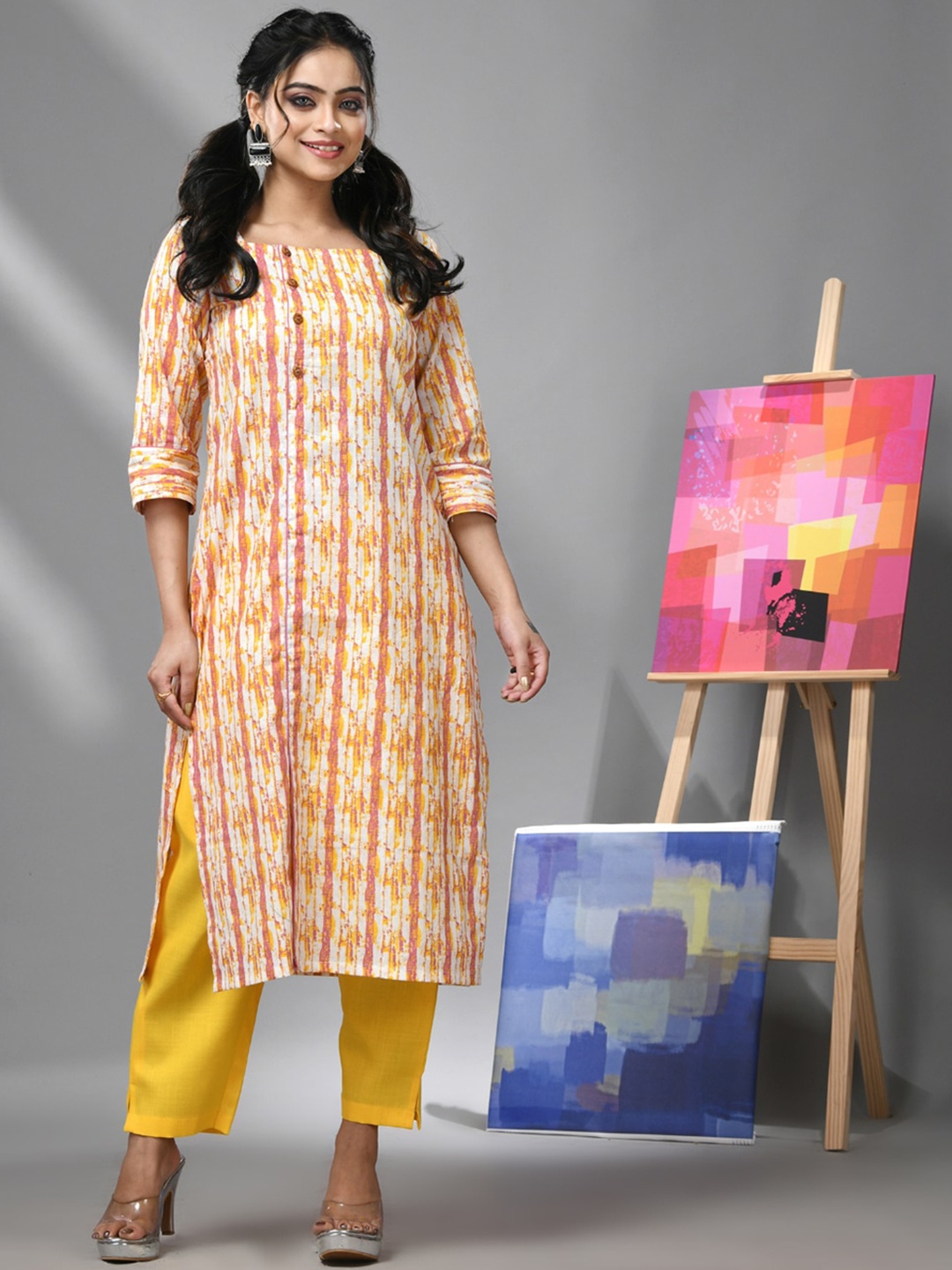 

Charukriti Abstract Printed Cotton Square Neck A-Line Kurta, White