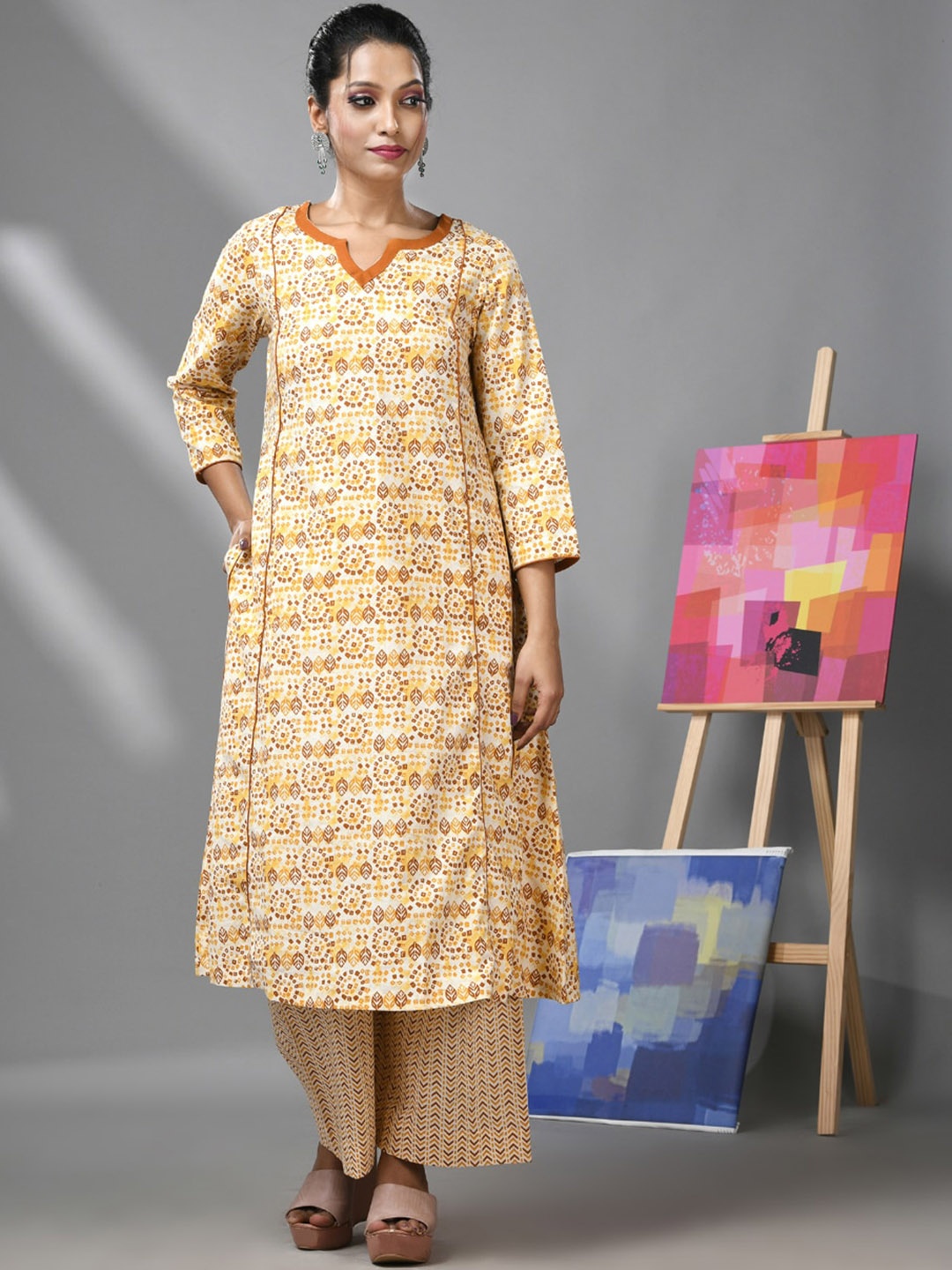 

Charukriti Geometric Printed Cotton A-Line Kurta, White