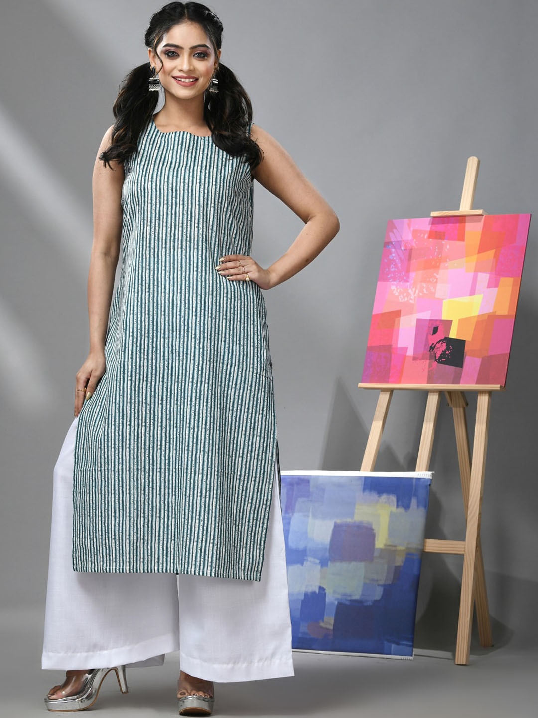 

Charukriti Women Printed Thread Work Kurta, White