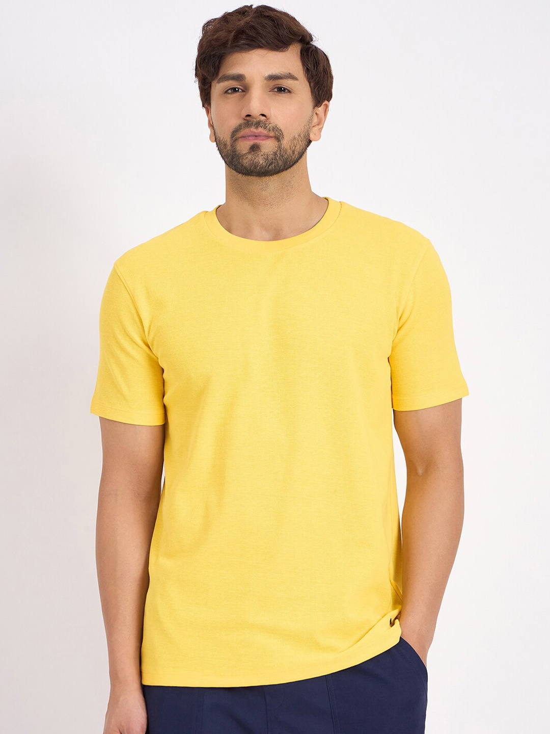 

EDRIO Men Cotton Round Neck T-shirt, Yellow