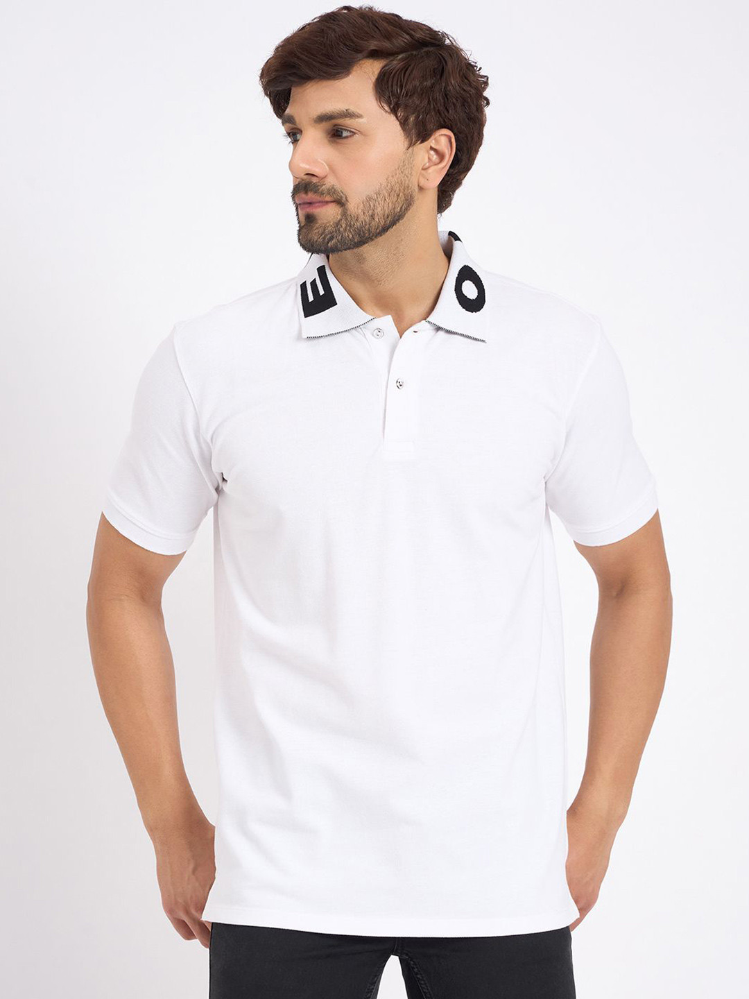 

EDRIO Men Cotton Polo Collar T-shirt, White