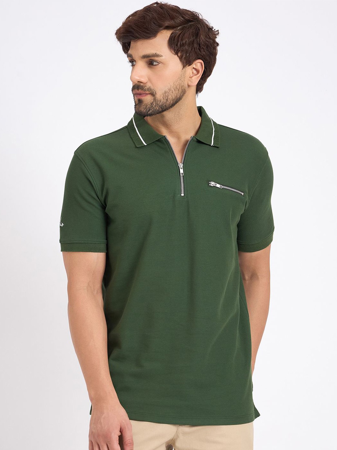 

EDRIO Men Cotton Polo Collar T-shirt, Green