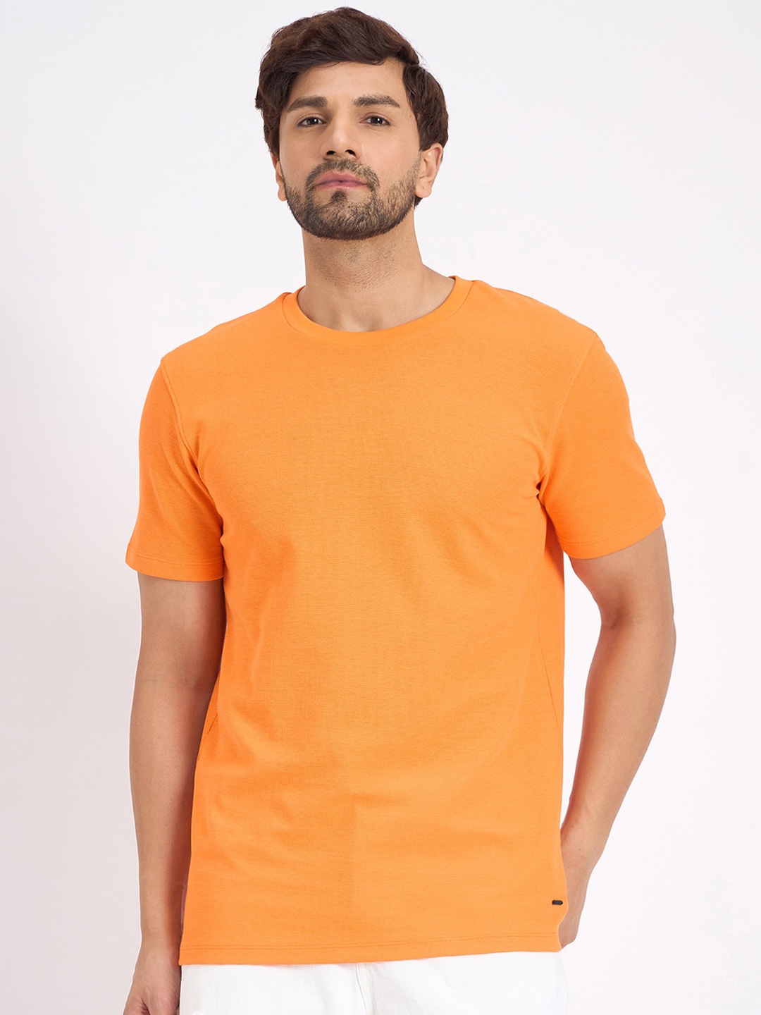 

EDRIO Men Cotton Round Neck Short Sleeve T-shirt, Orange