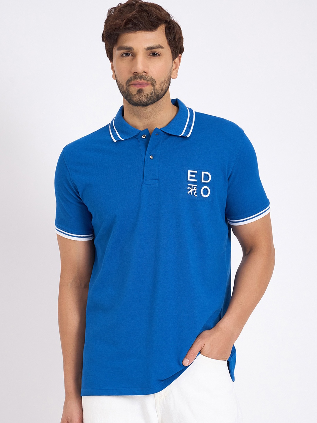

EDRIO Men Cotton Polo Collar T-shirt, Blue